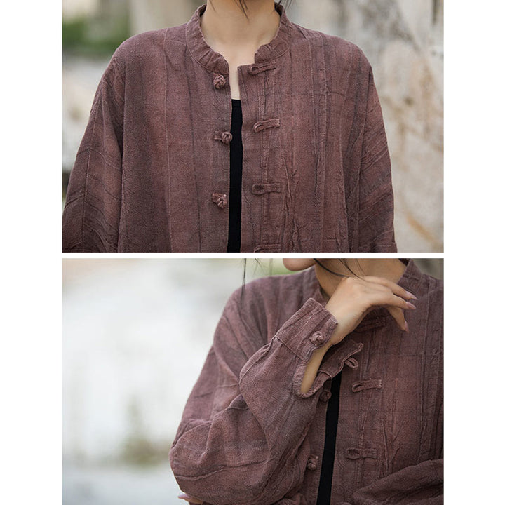 Buddha Stones Tie Dye Żaba-Guzik Długi Rękaw Zen Medytacja Kurtka Otwarta z Przodu - image 32