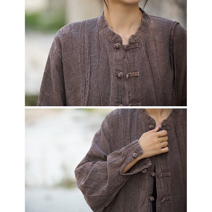 Buddha Stones Tie Dye Żaba-Guzik Długi Rękaw Zen Medytacja Kurtka Otwarta z Przodu - image 27