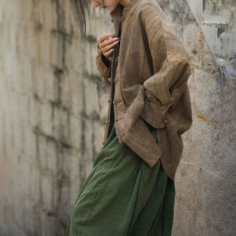 Buddha Stones Tie Dye Żaba-Guzik Długi Rękaw Zen Medytacja Kurtka Otwarta z Przodu - image 2