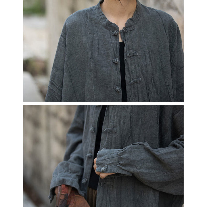 Buddha Stones Tie Dye Żaba-Guzik Długi Rękaw Zen Medytacja Kurtka Otwarta z Przodu - image 36