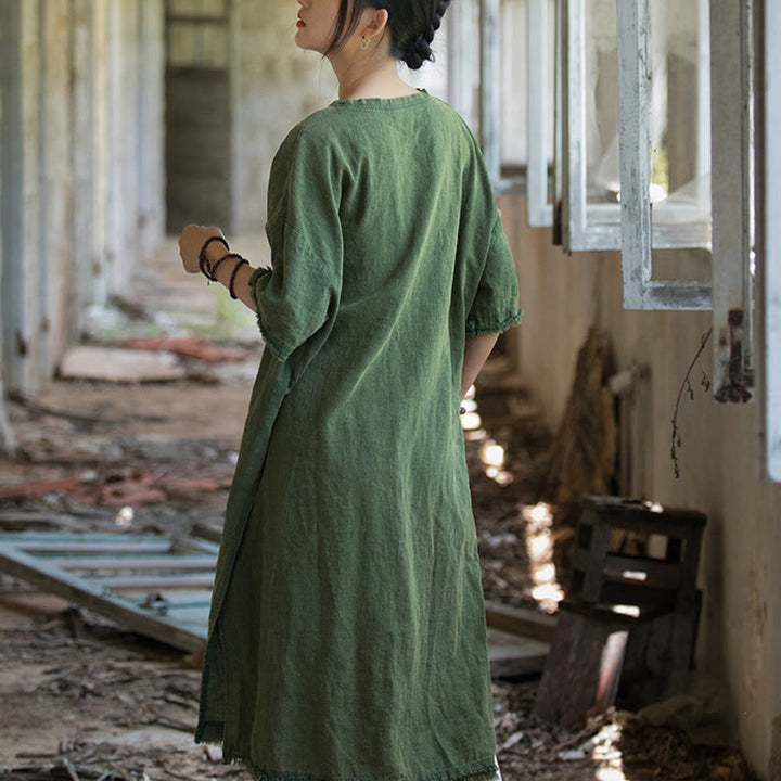 Sukienka o średniej długości z ramią z lnu i krótkim rękawem , rozcięciem na dole, T-shirt - image 4