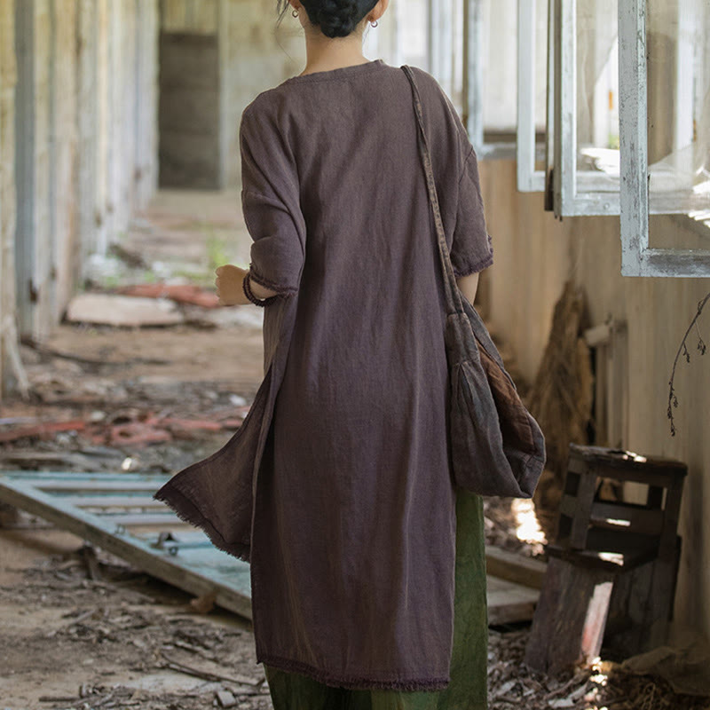 Sukienka o średniej długości z ramią z lnu i krótkim rękawem , rozcięciem na dole, T-shirt - image 18