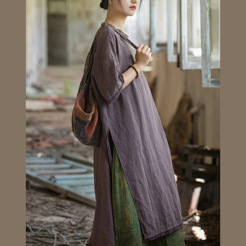 Sukienka o średniej długości z ramią z lnu i krótkim rękawem , rozcięciem na dole, T-shirt - image 24