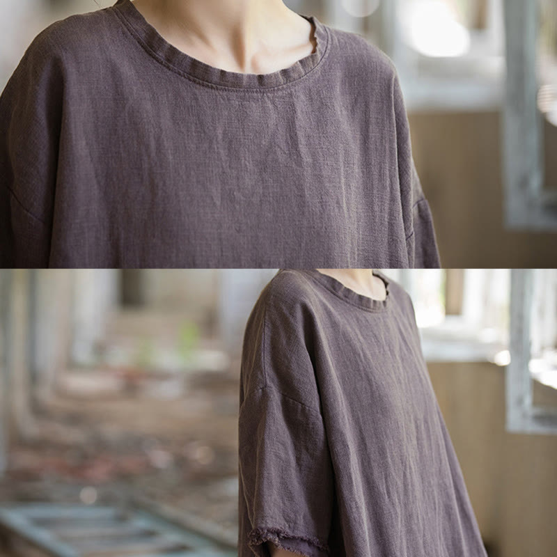 Sukienka o średniej długości z ramią z lnu i krótkim rękawem , rozcięciem na dole, T-shirt - image 30