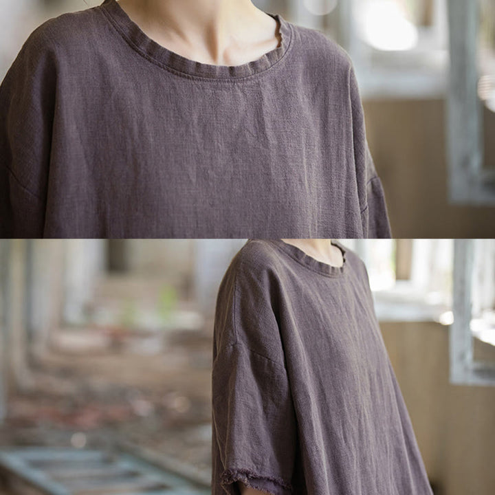 Sukienka o średniej długości z ramią z lnu i krótkim rękawem , rozcięciem na dole, T-shirt - image 30