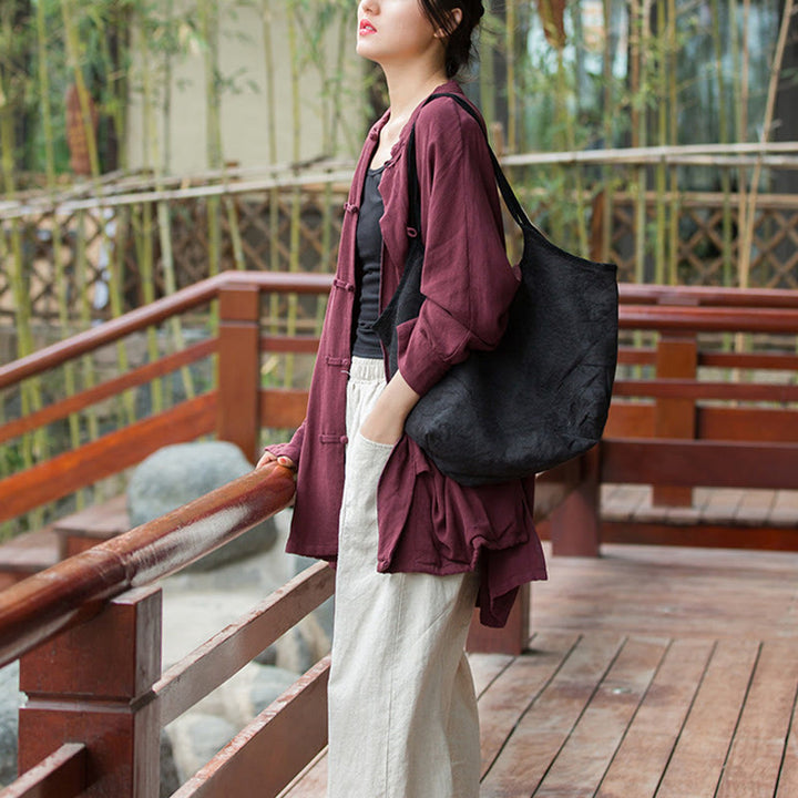 Buddha Stones Guzik Długi Rękaw Zen Medytacja Kurtka Otwarty Przód Z Kieszeniami - image 11