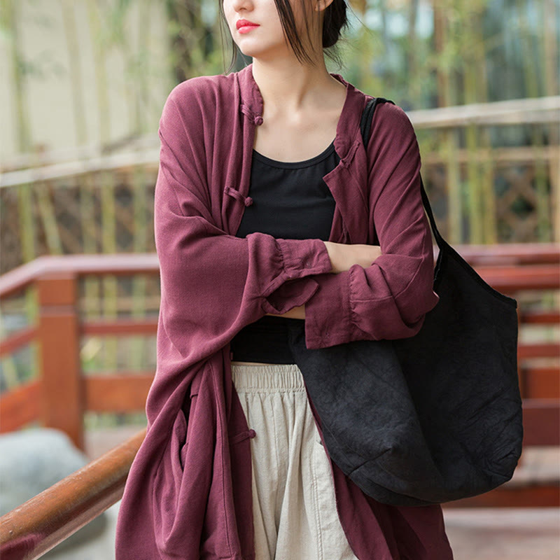 Buddha Stones Guzik Długi Rękaw Zen Medytacja Kurtka Otwarty Przód Z Kieszeniami - image 10