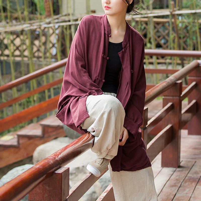 Buddha Stones Guzik Długi Rękaw Zen Medytacja Kurtka Otwarty Przód Z Kieszeniami - image 12