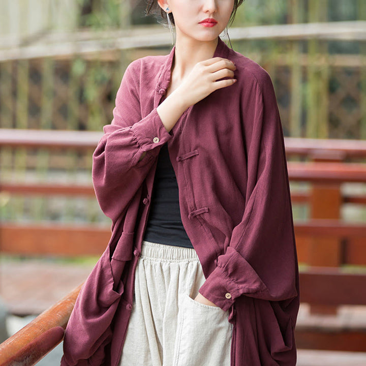 Buddha Stones Guzik Długi Rękaw Zen Medytacja Kurtka Otwarty Przód Z Kieszeniami - image 5