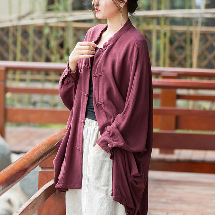 Buddha Stones Guzik Długi Rękaw Zen Medytacja Kurtka Otwarty Przód Z Kieszeniami - image 4