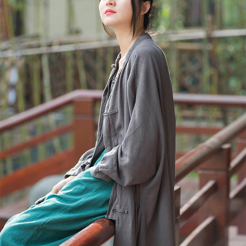 Buddha Stones Guzik Długi Rękaw Zen Medytacja Kurtka Otwarty Przód Z Kieszeniami - image 18