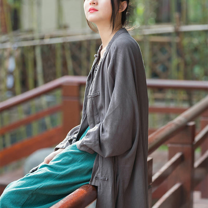 Buddha Stones Guzik Długi Rękaw Zen Medytacja Kurtka Otwarty Przód Z Kieszeniami - image 18