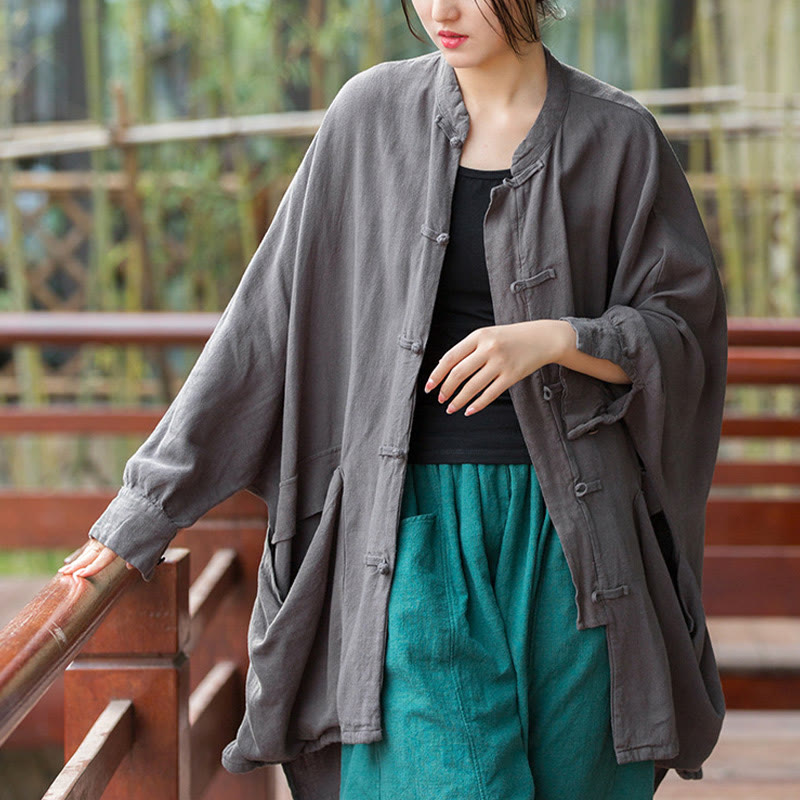 Buddha Stones Guzik Długi Rękaw Zen Medytacja Kurtka Otwarty Przód Z Kieszeniami - Szary, US4-14, UK/AU8-18, EU36-46 (F) - image 13