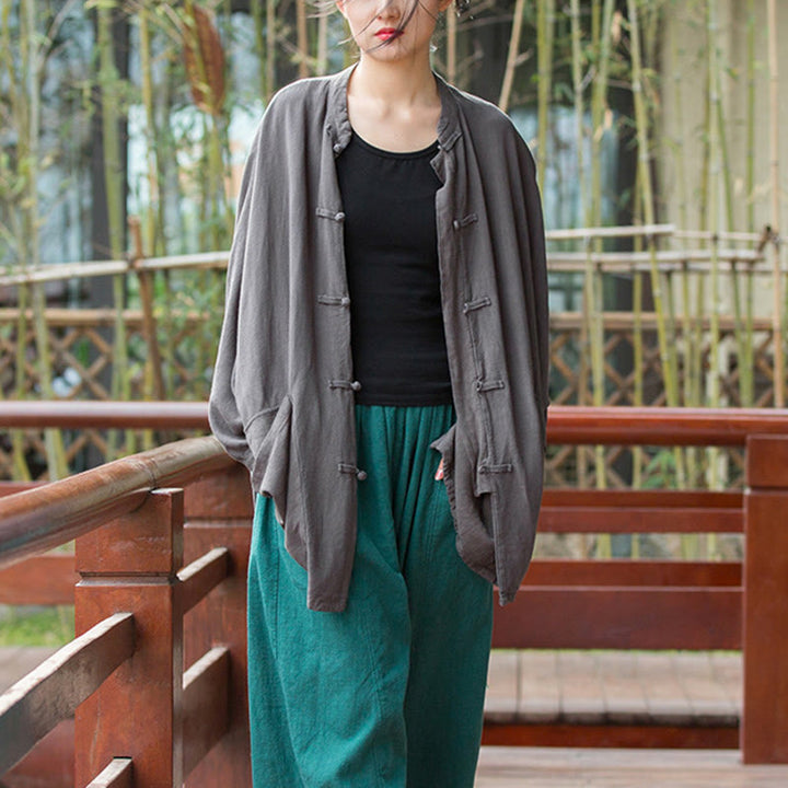 Buddha Stones Guzik Długi Rękaw Zen Medytacja Kurtka Otwarty Przód Z Kieszeniami - image 23