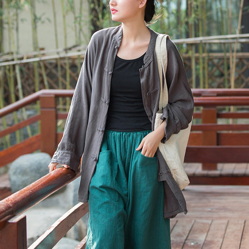 Buddha Stones Guzik Długi Rękaw Zen Medytacja Kurtka Otwarty Przód Z Kieszeniami - image 19