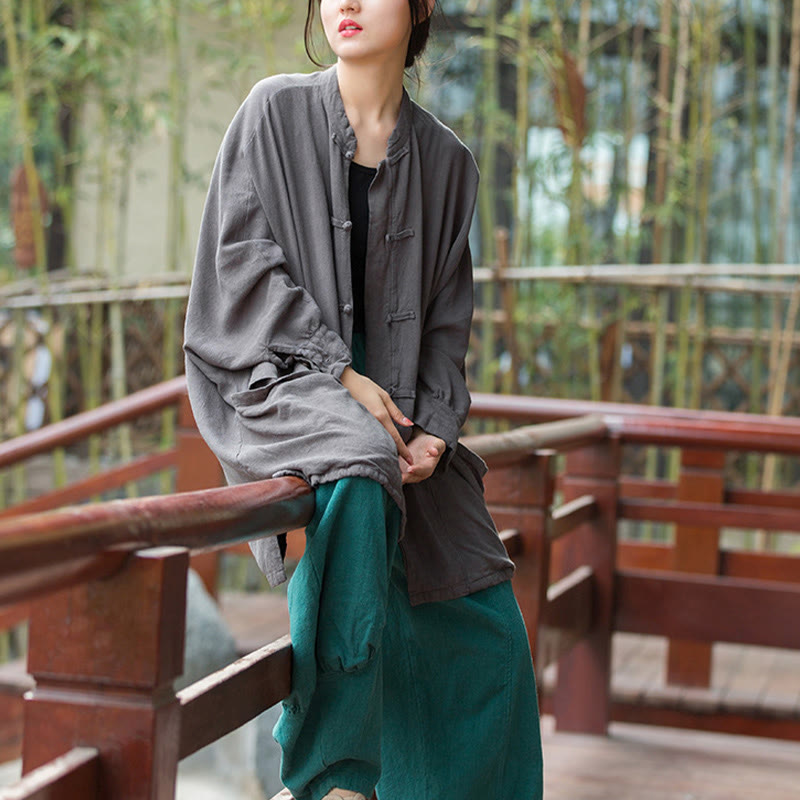 Buddha Stones Guzik Długi Rękaw Zen Medytacja Kurtka Otwarty Przód Z Kieszeniami - image 20