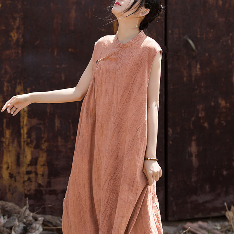 Sukienka midi z ręcznie robionym wzorem tie-dye z Buddha Stones, lniana, bez rękawów - image 3