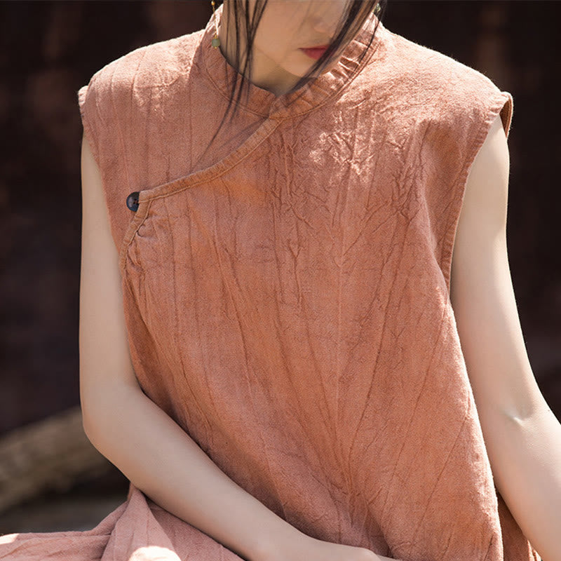 Sukienka midi z ręcznie robionym wzorem tie-dye z Buddha Stones, lniana, bez rękawów - image 6