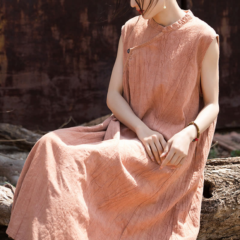 Sukienka midi z ręcznie robionym wzorem tie-dye z Buddha Stones, lniana, bez rękawów - image 4