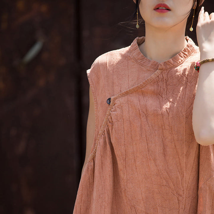 Sukienka midi z ręcznie robionym wzorem tie-dye z Buddha Stones, lniana, bez rękawów - image 5