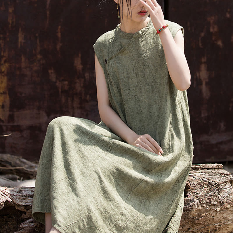 Sukienka midi z ręcznie robionym wzorem tie-dye z Buddha Stones, lniana, bez rękawów - image 9