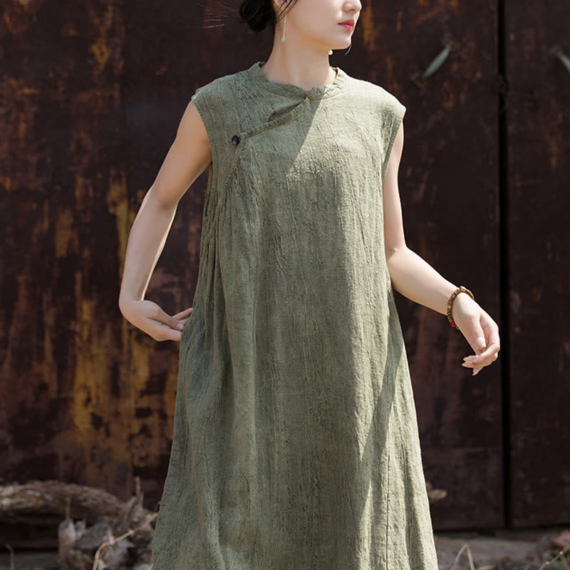 Sukienka midi z ręcznie robionym wzorem tie-dye z Buddha Stones, lniana, bez rękawów - image 11