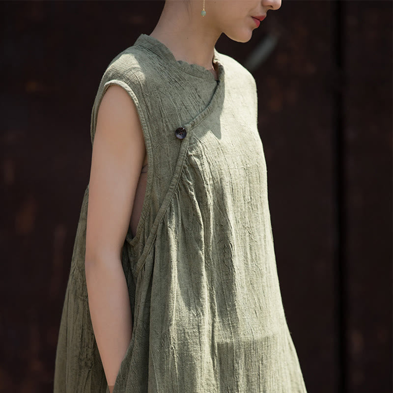 Sukienka midi z ręcznie robionym wzorem tie-dye z Buddha Stones, lniana, bez rękawów - image 12