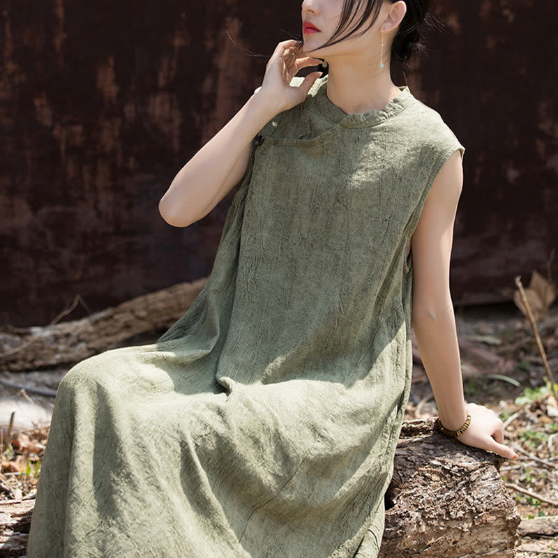 Sukienka midi z ręcznie robionym wzorem tie-dye z Buddha Stones, lniana, bez rękawów - image 10