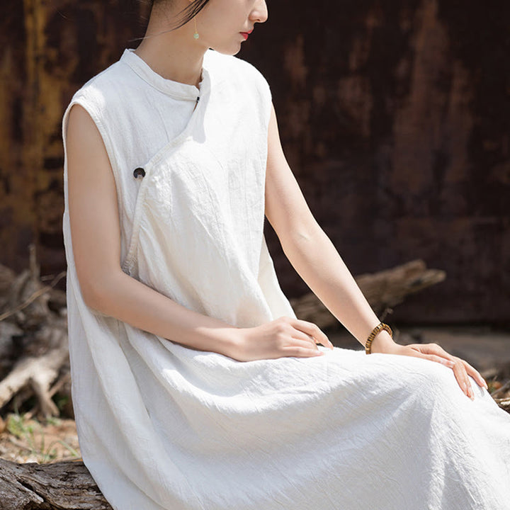 Sukienka midi z ręcznie robionym wzorem tie-dye z Buddha Stones, lniana, bez rękawów - image 15