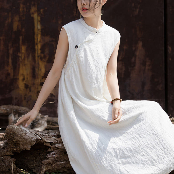 Sukienka midi z ręcznie robionym wzorem tie-dye z Buddha Stones, lniana, bez rękawów - image 16