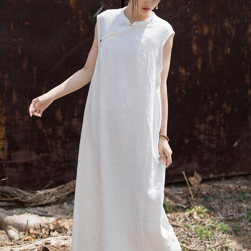 Sukienka midi z ręcznie robionym wzorem tie-dye z Buddha Stones, lniana, bez rękawów - image 14