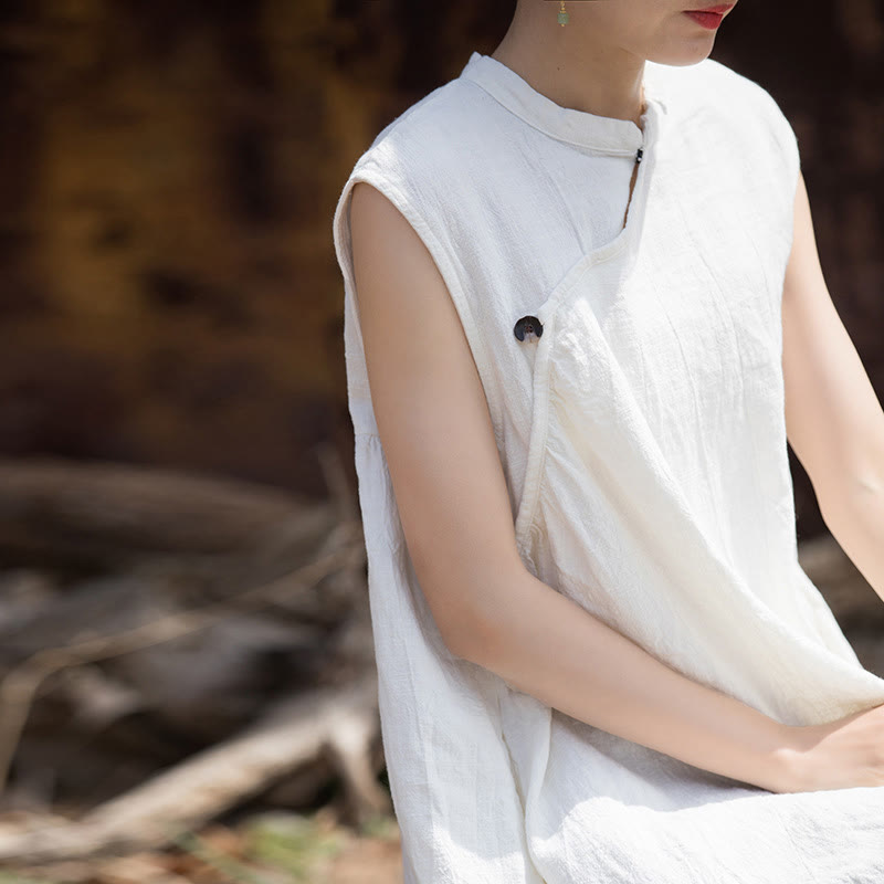 Sukienka midi z ręcznie robionym wzorem tie-dye z Buddha Stones, lniana, bez rękawów - image 18