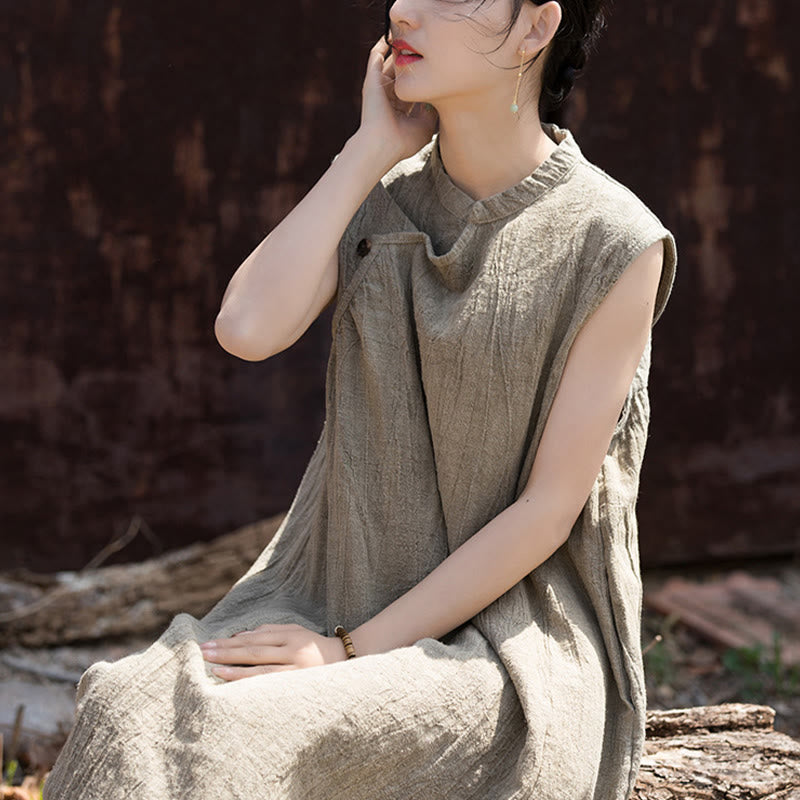 Sukienka midi z ręcznie robionym wzorem tie-dye z Buddha Stones, lniana, bez rękawów - image 21