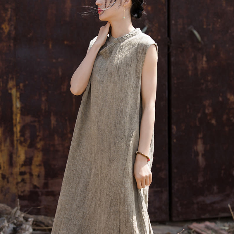 Sukienka midi z ręcznie robionym wzorem tie-dye z Buddha Stones, lniana, bez rękawów - image 20