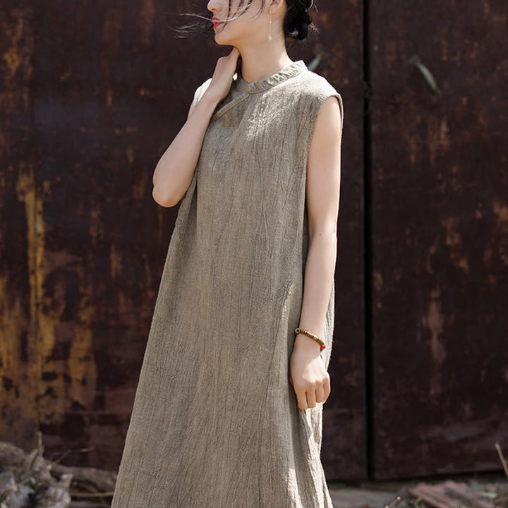 Sukienka midi z ręcznie robionym wzorem tie-dye z Buddha Stones, lniana, bez rękawów - image 20