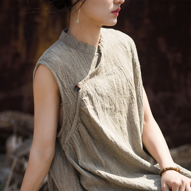 Sukienka midi z ręcznie robionym wzorem tie-dye z Buddha Stones, lniana, bez rękawów - image 22