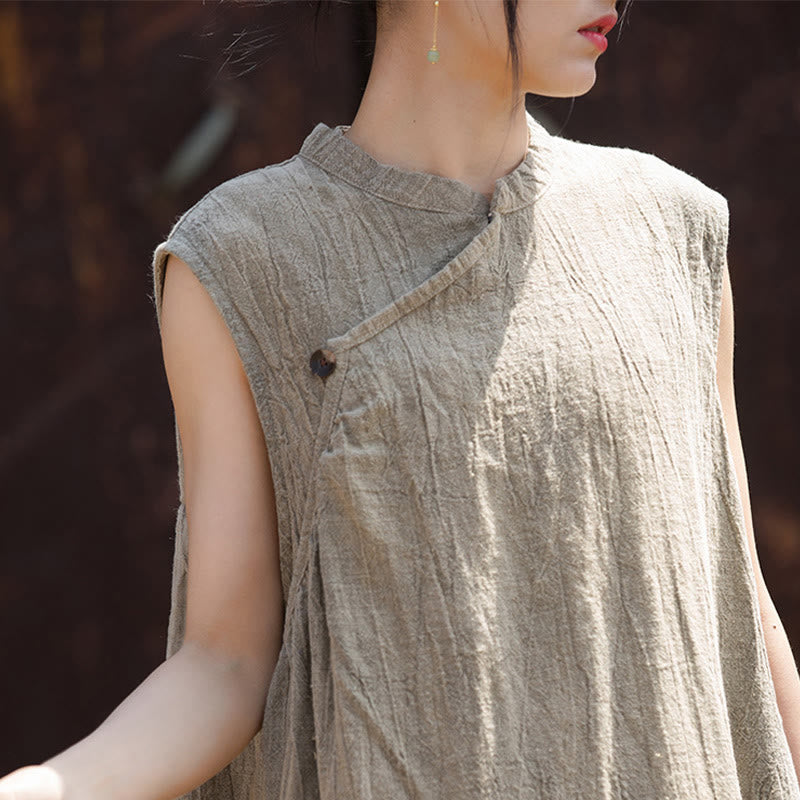 Sukienka midi z ręcznie robionym wzorem tie-dye z Buddha Stones, lniana, bez rękawów - image 23