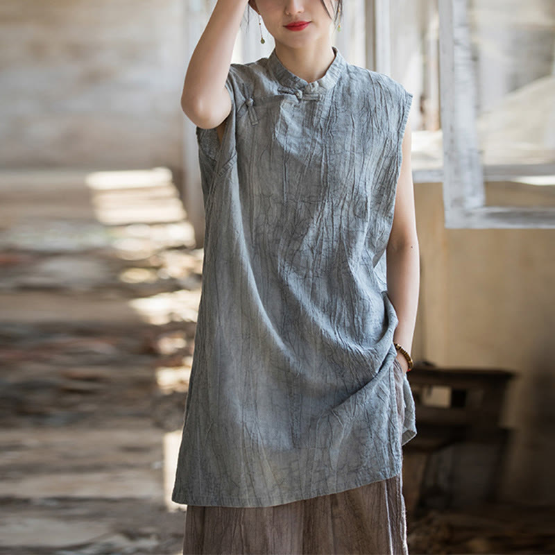 Buddha Stones ręcznie robione Tie Dye Ramie Len Żaba-Guzik Bezrękawnik