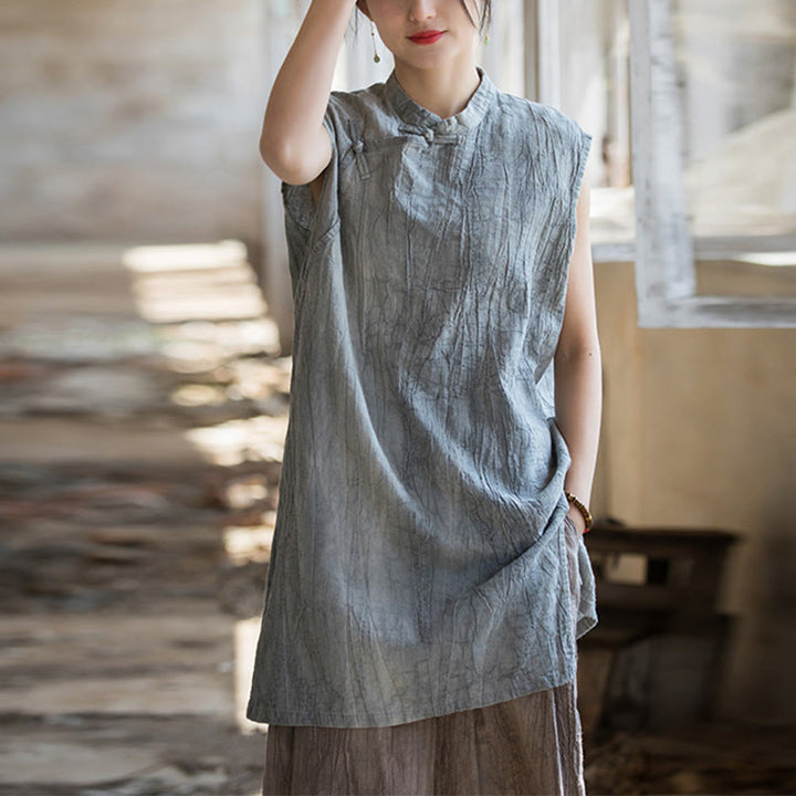 Buddha Stones ręcznie robione Tie Dye Ramie Len Żaba-Guzik Bezrękawnik