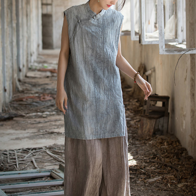 Buddha Stones ręcznie robione Tie Dye Ramie Len Żaba-Guzik Bezrękawnik - image 7