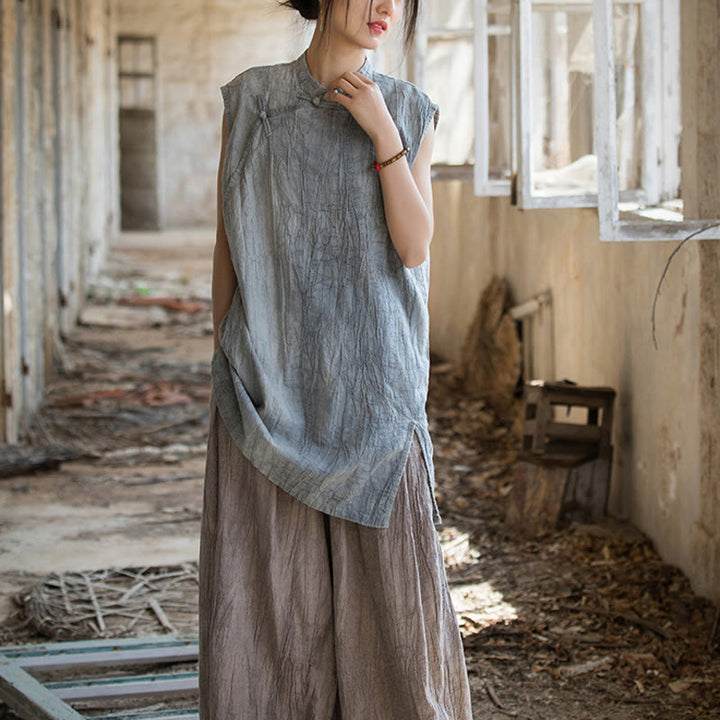 Buddha Stones ręcznie robione Tie Dye Ramie Len Żaba-Guzik Bezrękawnik