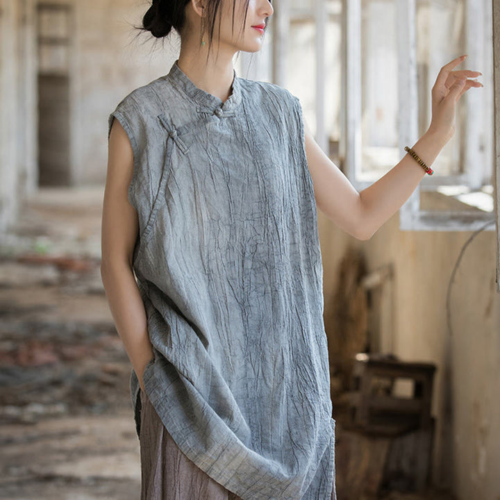 Buddha Stones ręcznie robione Tie Dye Ramie Len Żaba-Guzik Bezrękawnik - image 2