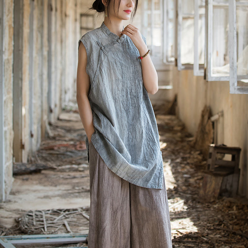 Buddha Stones ręcznie robione Tie Dye Ramie Len Żaba-Guzik Bezrękawnik - image 5