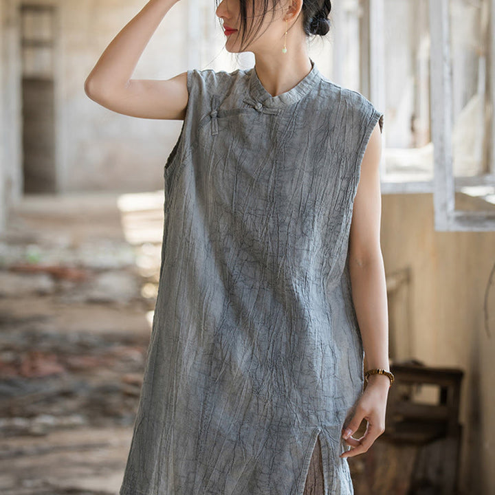 Buddha Stones ręcznie robione Tie Dye Ramie Len Żaba-Guzik Bezrękawnik - image 3