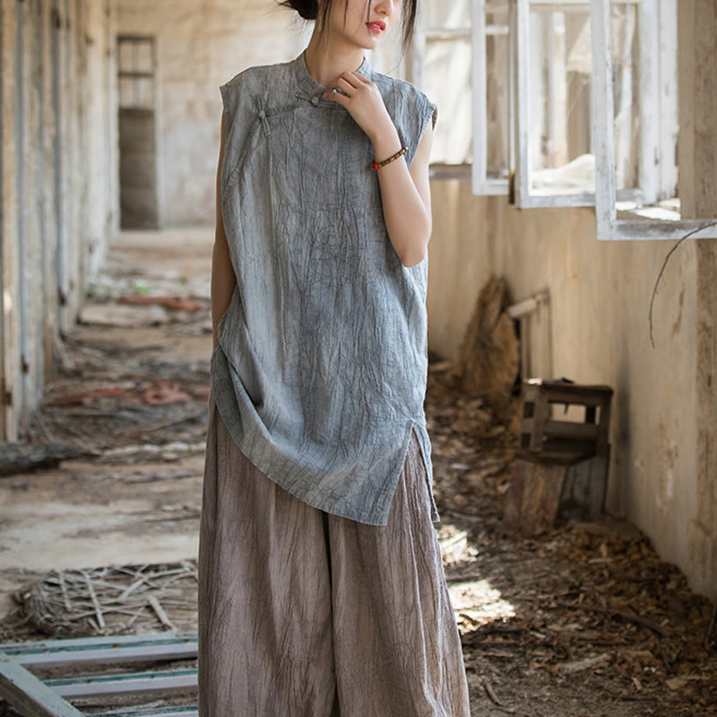 Buddha Stones ręcznie robione Tie Dye Ramie Len Żaba-Guzik Bezrękawnik - image 6