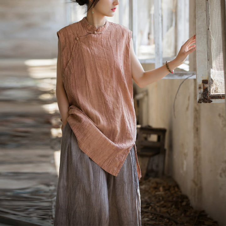 Buddha Stones ręcznie robione Tie Dye Ramie Len Żaba-Guzik Bezrękawnik