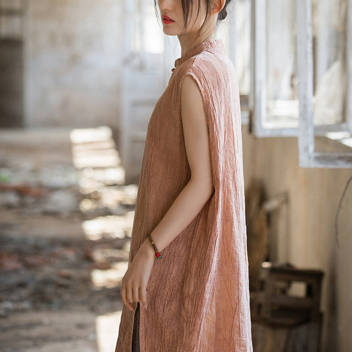 Buddha Stones ręcznie robione Tie Dye Ramie Len Żaba-Guzik Bezrękawnik