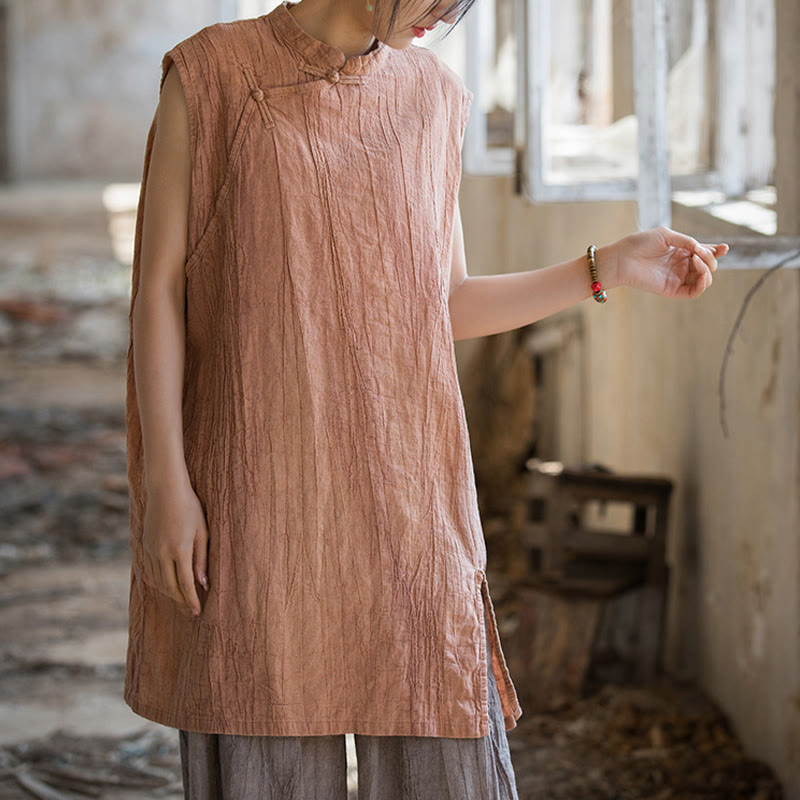 Buddha Stones ręcznie robione Tie Dye Ramie Len Żaba-Guzik Bezrękawnik