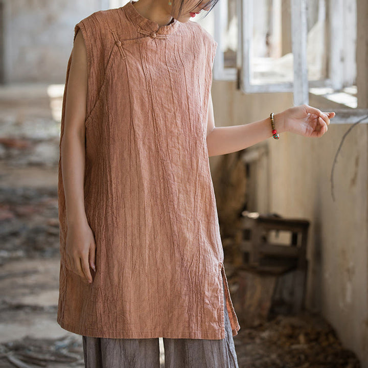 Buddha Stones ręcznie robione Tie Dye Ramie Len Żaba-Guzik Bezrękawnik