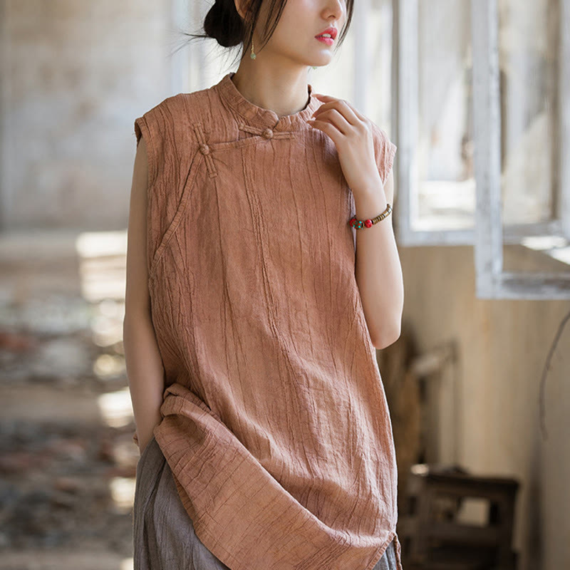 Buddha Stones ręcznie robione Tie Dye Ramie Len Żaba-Guzik Bezrękawnik